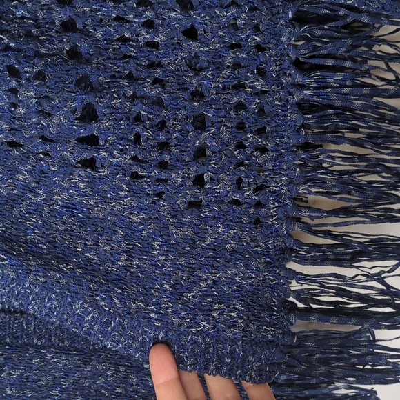 525 America NWT Fringe Cardigan Open Knit Sweater In Navy Combo - Picture 10 of 14